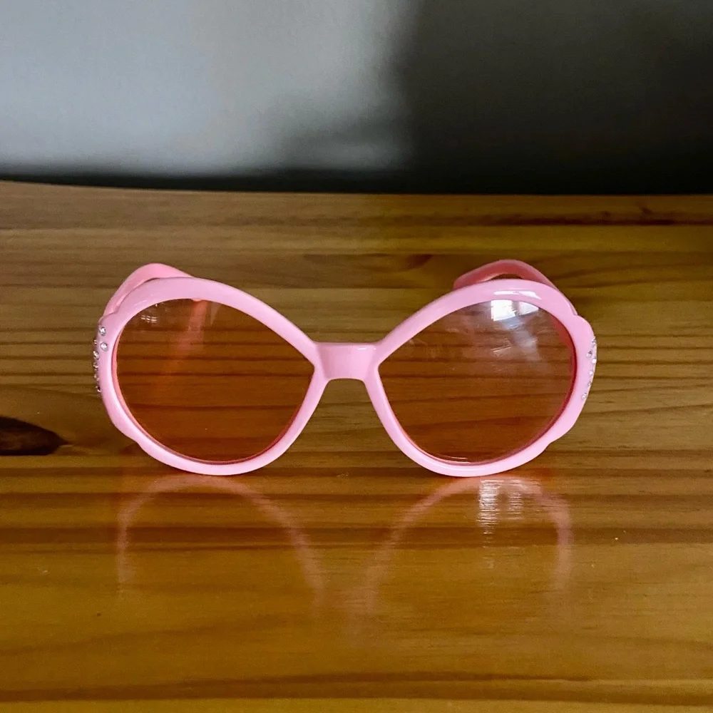 Girls Retro Bubblegum Pink Sunglasses with Pink Lenses and Rhinestone Bling
